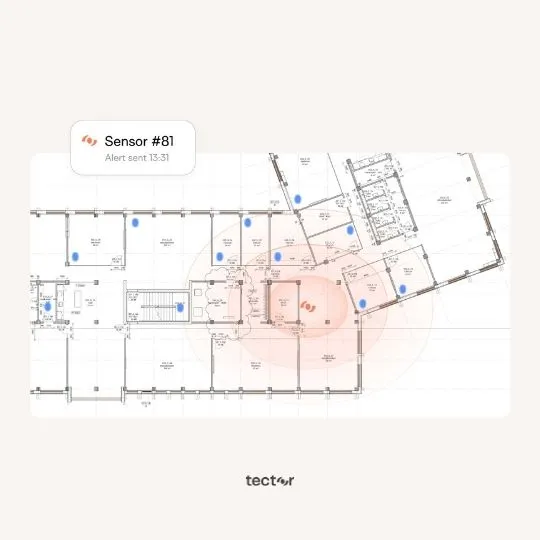 Building blueprint with a Tector moisture alert