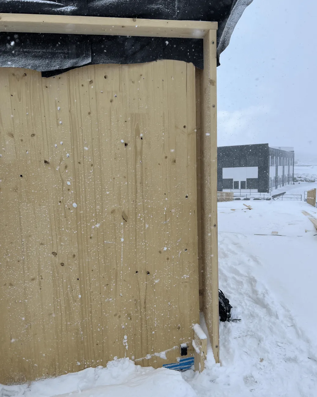 wood sensors in snow on a timber wall