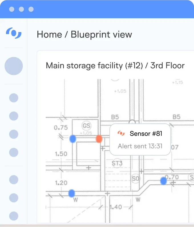 Screenshot of a floor plan with blue sensor dots