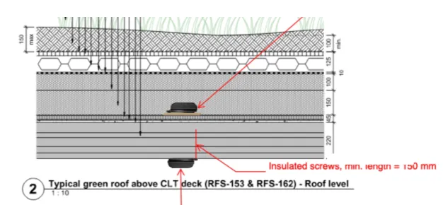 Installation of Tector sensors beneath a green-roof build-up on a CLT flat roof