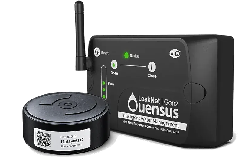 Quensus LeakNet Gen2 controller with a Tector wireless moisture sensor
